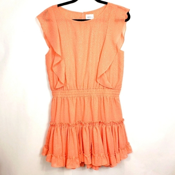 MISA LOS ANGELES small (S) coral peach gold foild confetti ruffles mini dress - Picture 10 of 16